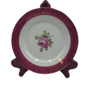 Vintage Fortuna Eisenberg Floral Pink Gold Rim Round Dessert Plate Collectible